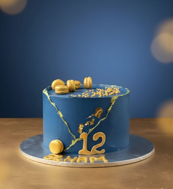Azure Blue & Gold Fault Line Macaron Cake