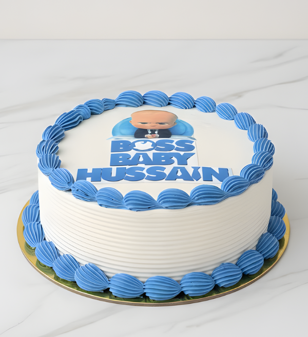 Blue Shell Border Boss Baby Cake