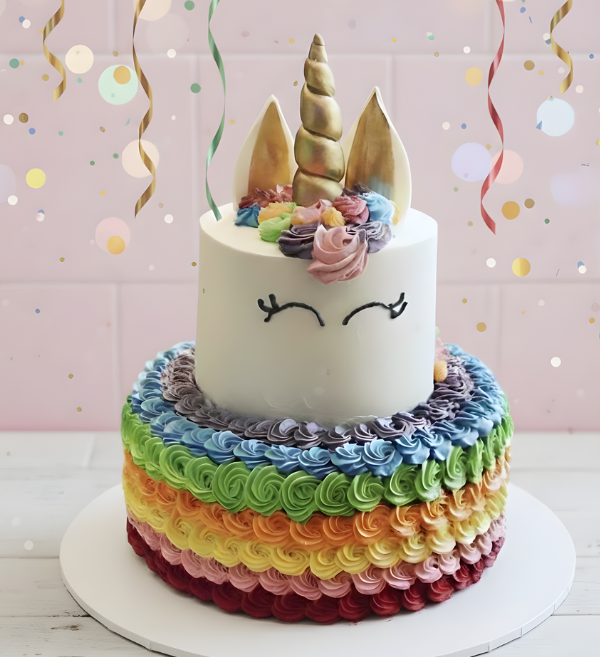 Enchanted Rainbow Unicorn Tiered Cake