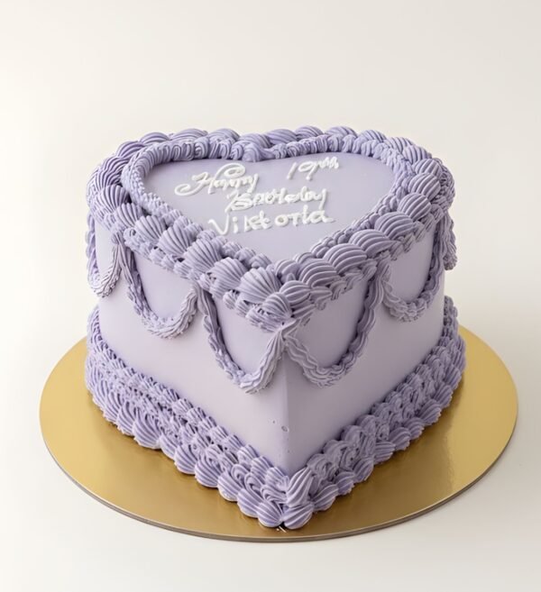 Lilac Piped Heart Cake
