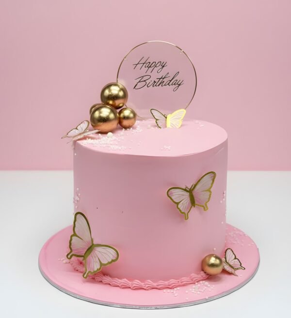 Pink & Gold Butterfly Sparkle Cake