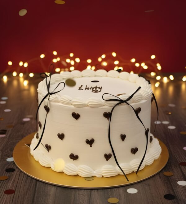 Romantic Heart & Ribbon Velvet Cake
