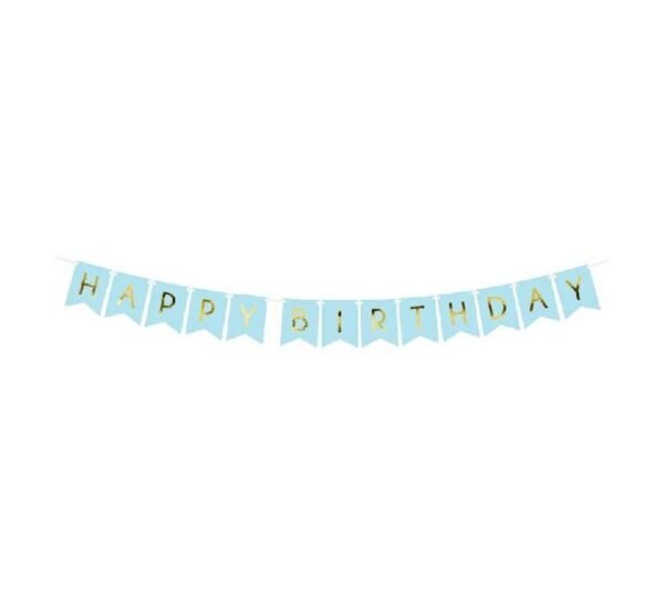 Pastel Blue & Gold "Happy Birthday" Flag Banner