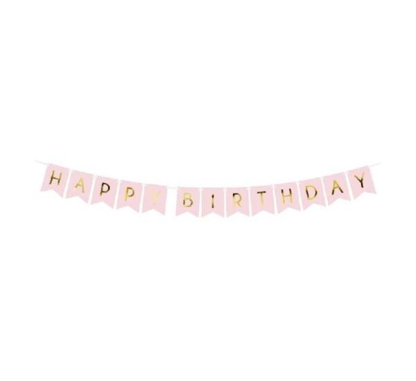 Pastel Pink & Gold "Happy Birthday" Flag Banner