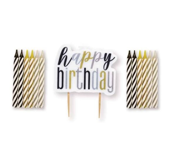 Tuxedo Noir "Happy Birthday" Candle & Topper Set (13pc)