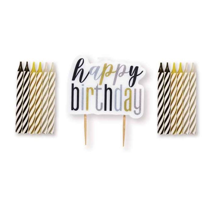 13PC GLITZ BLACK HAPPY BIRTHDAY PICK CANDLES