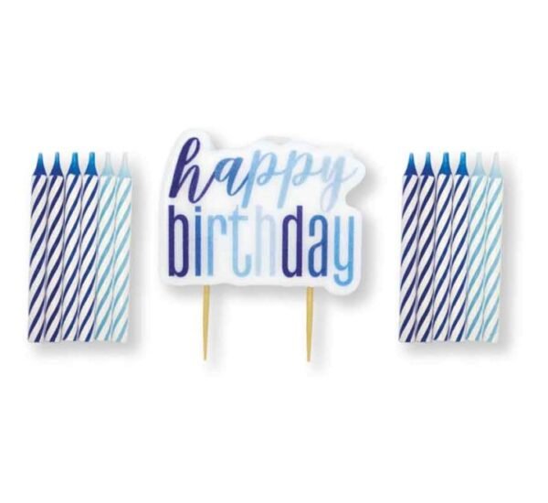 Ombré Blue "Happy Birthday" Candle & Topper Set (13pc)