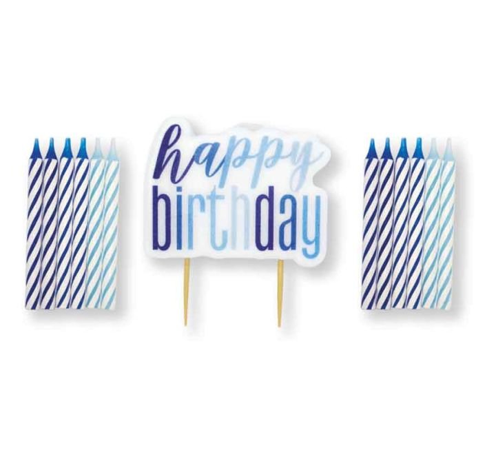 13PC GLITZ BLUE HAPPY BIRTHDAY PICK CANDLES