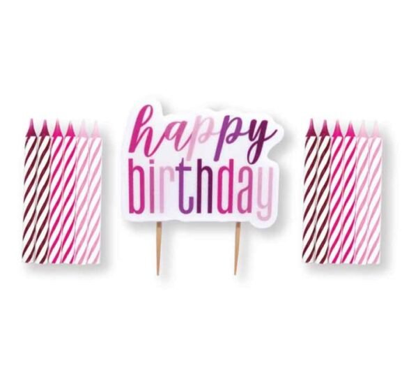 Ombré Pink "Happy Birthday" Candle & Topper Set (13pc)