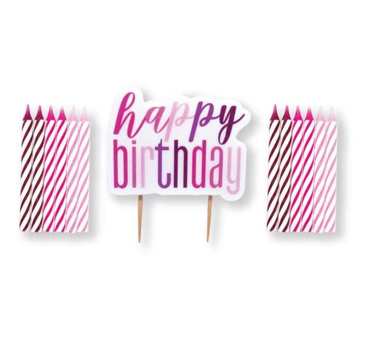 13PC GLITZ PINK HAPPY BIRTHDAY PICK CANDLES