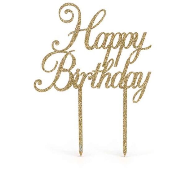 Luxe Gold Shimmer "Happy Birthday" Acrylic Topper