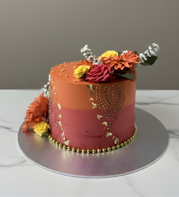 Henna Inspired Sunset Bloom Cake (2)