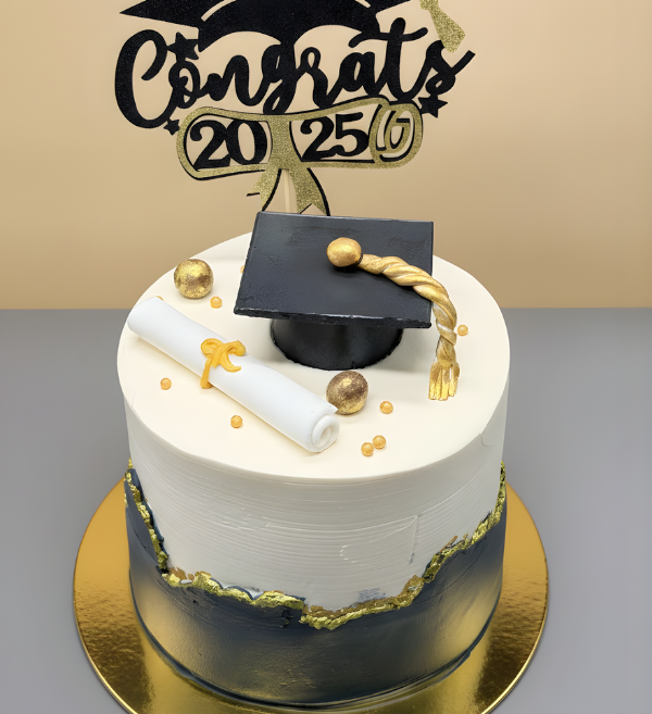 Modern Gold & Navy Graduation Cake (2)